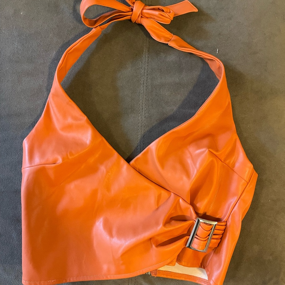 Faux leather crop top